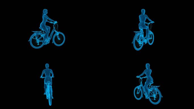 全息线框骑自行车动画女无缝循环带通道