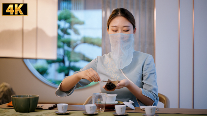 茶文化沏茶品茶茶道喝茶美人茶道煮茶喝茶