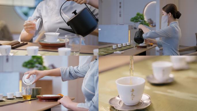 茶文化沏茶品茶茶道喝茶美人茶道煮茶喝茶