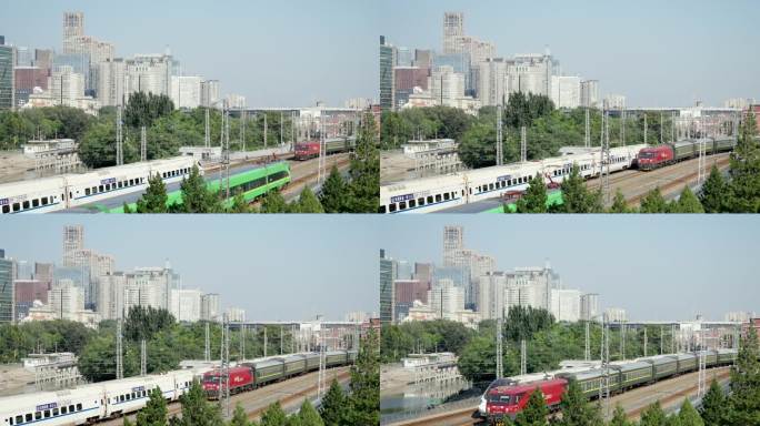 高铁与绿皮火车驶过经过原声实拍视频素材