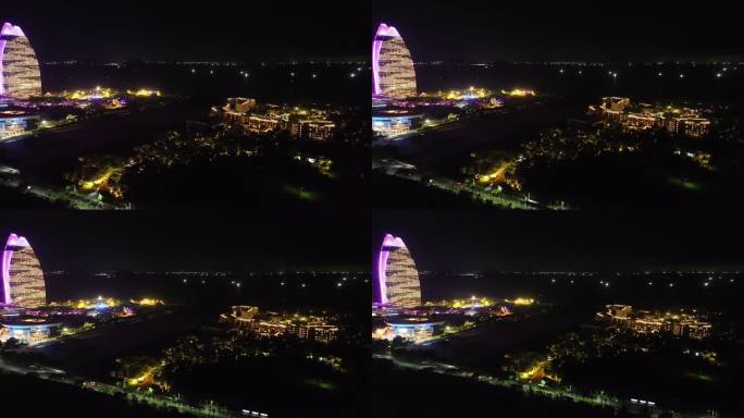 航拍三亚海棠湾夜景无人机灯光秀亚特兰蒂斯