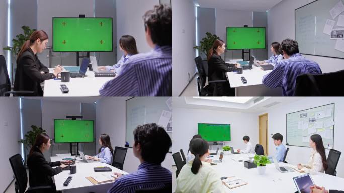 绿屏绿幕抠像会议室办公室开会远程会议办公