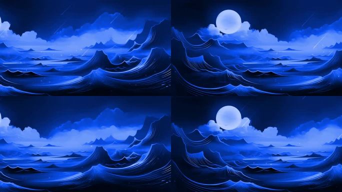 蓝色抽象山水月亮背景
