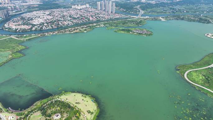 4K航拍长沙县星沙松雅湖湿地公园碧桂园