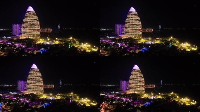 航拍三亚海棠湾夜景无人机灯光秀亚特兰蒂斯