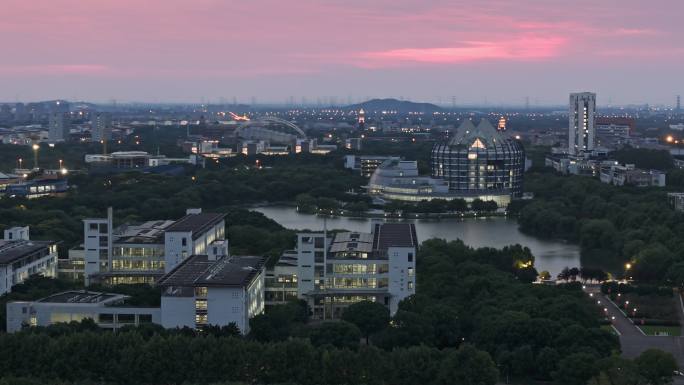 航拍上海松江大学城东华大学松江校区全景