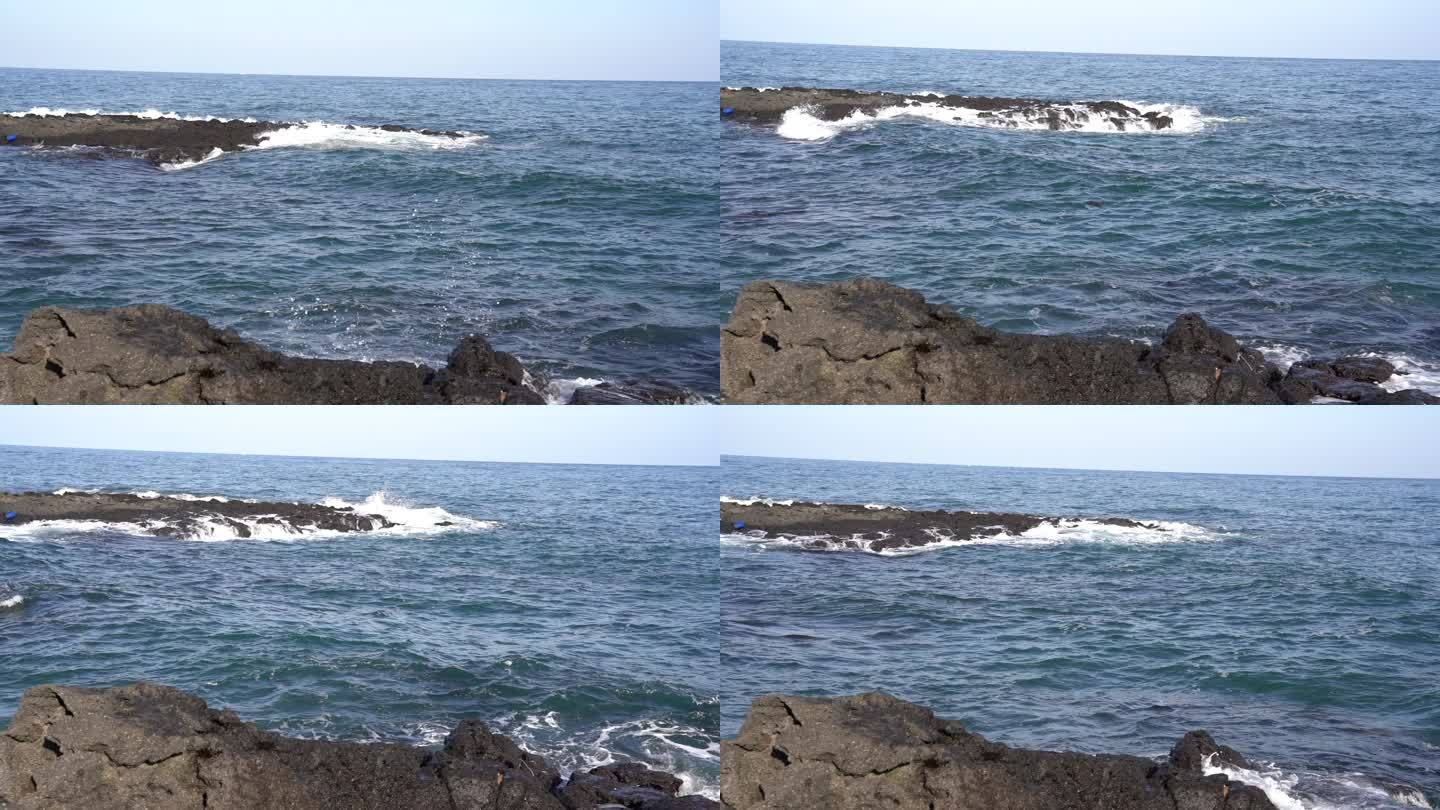 济州岛海边黑礁石