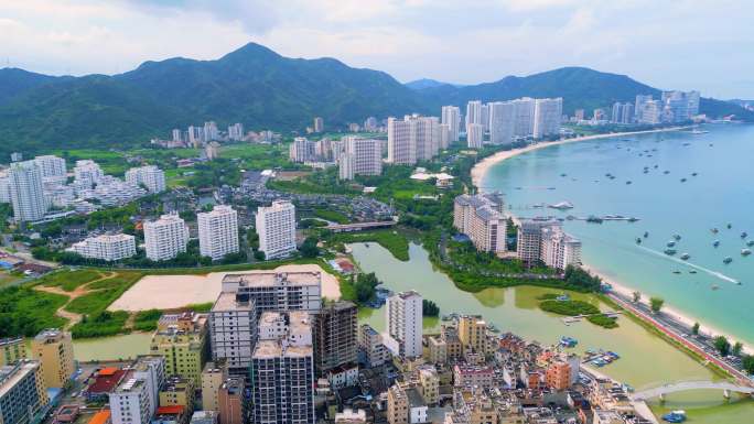 航拍巽寮湾山海风光大亚湾惠州海滨风景4k