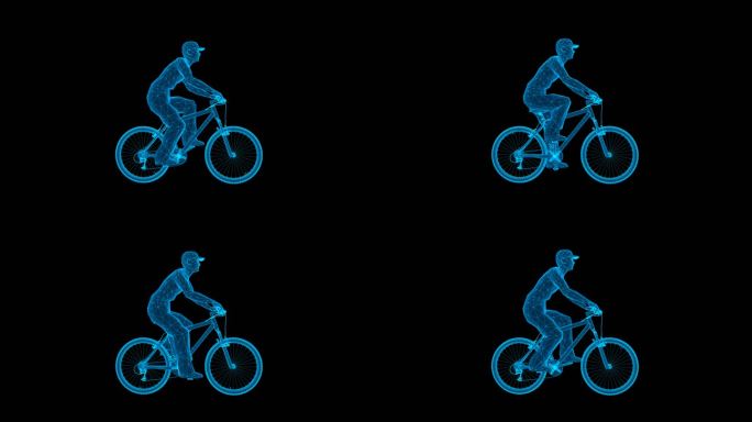 全息线框骑自行车动画男无缝循环带通道