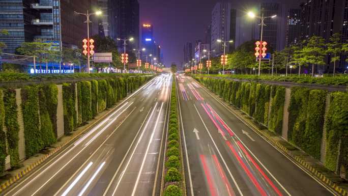 佛山晚上车流季华路城市交通