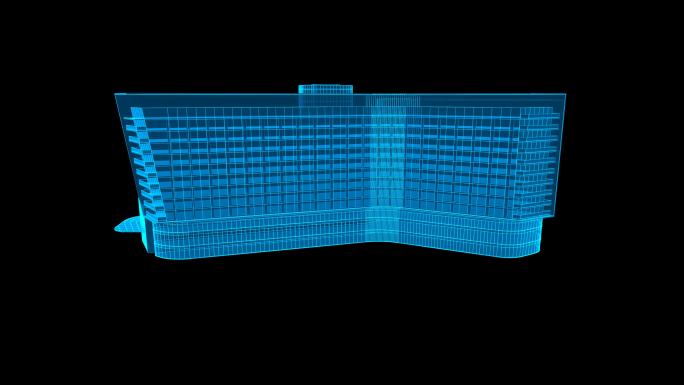 全息科技蓝色线框酒店素材无缝循环带通道