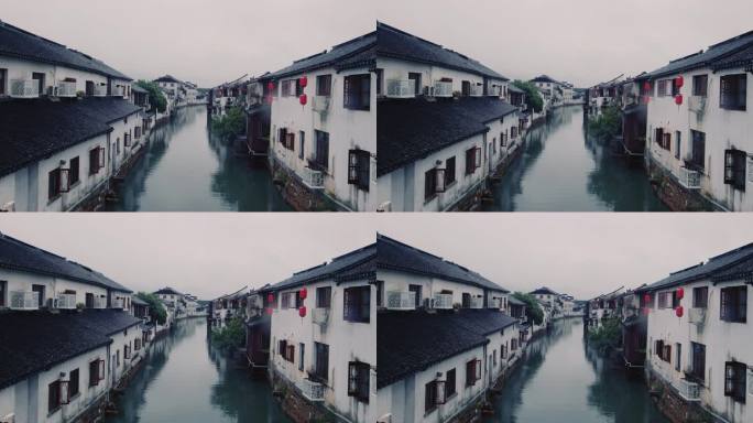 阴雨绵绵的苏州山塘河