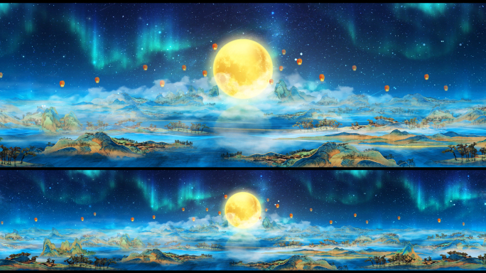 8k超宽屏中秋山水云海背景视频