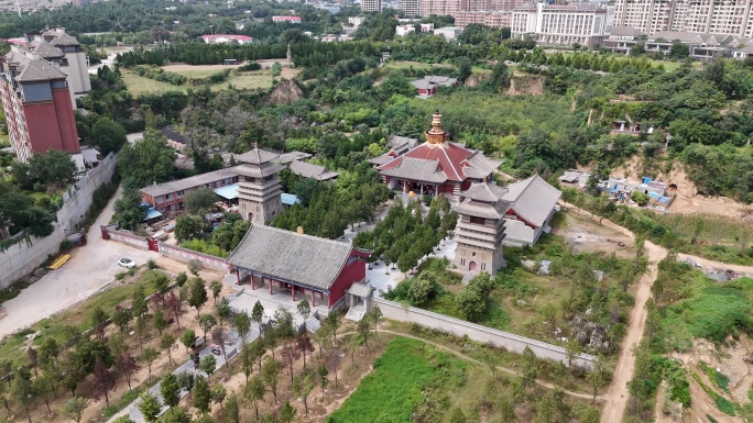 河南郑州荥阳历史古迹佛教圣地洞林寺航拍