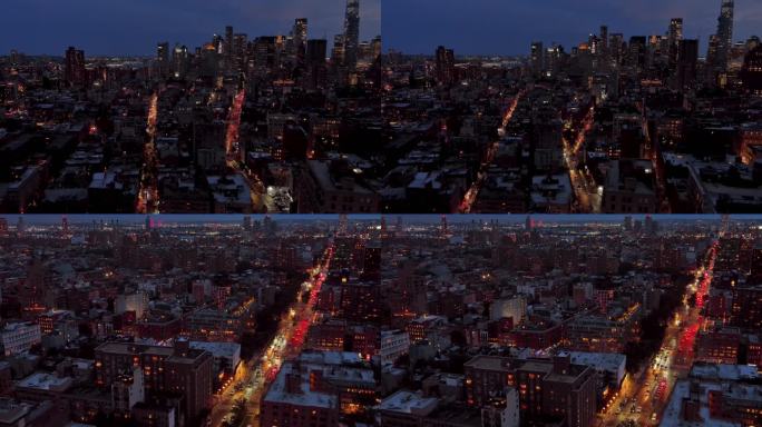 航拍纽约曼哈顿下城包厘街摩天大楼汽车灯光