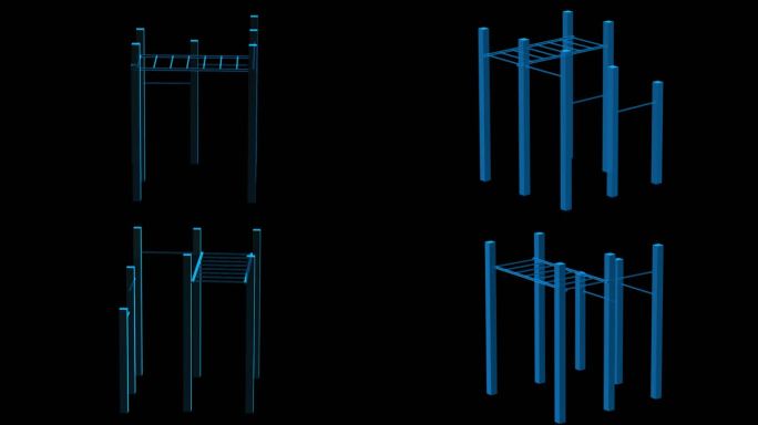 室外公园运动健身器械全息蓝色科技通道素材