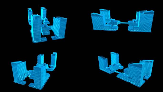 全息科技蓝色线框产业园素材无缝循环带通道