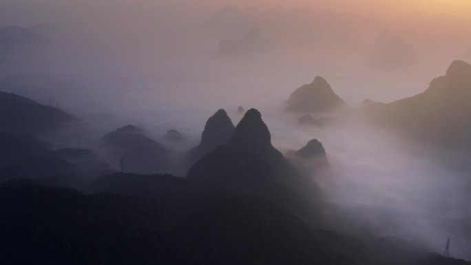 日出 尧山 航拍 桂林 云海