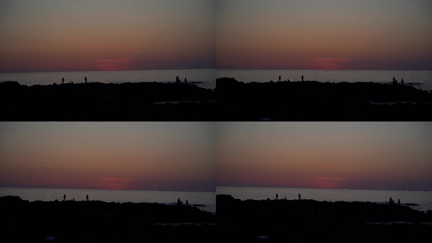 夕阳海钓海边紫色天空夕阳