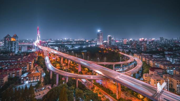 上海杨浦大桥夜景风光延时