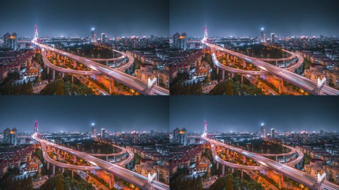 上海杨浦大桥夜景风光延时
