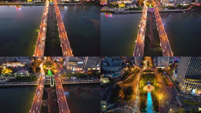 吉林市城市夜景夕阳落日风光松花江晚霞航拍