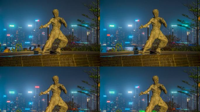 李小龙雕像夜景延时摄影8K