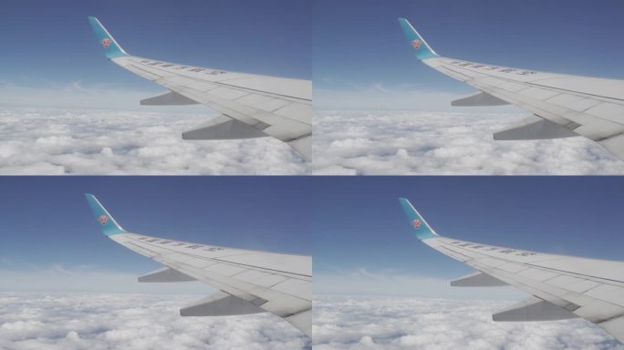 透过飞机窗户看云海飞机翅膀地平线航空出行