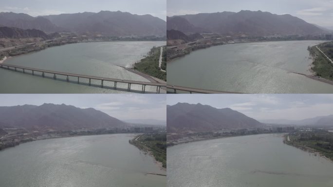 青海青藏高原黄河循化河流城市航拍原画质