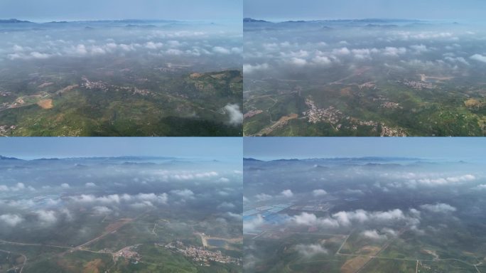 航拍沂南县孟良崮山区的云海秋天的平流雾