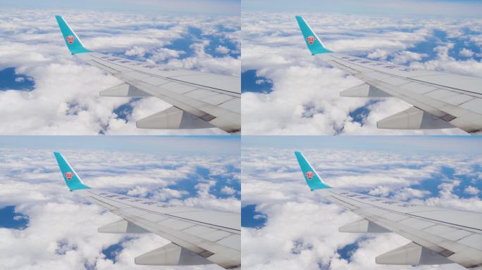 飞机穿过云海飞机翅膀航空广告云层云海翻滚