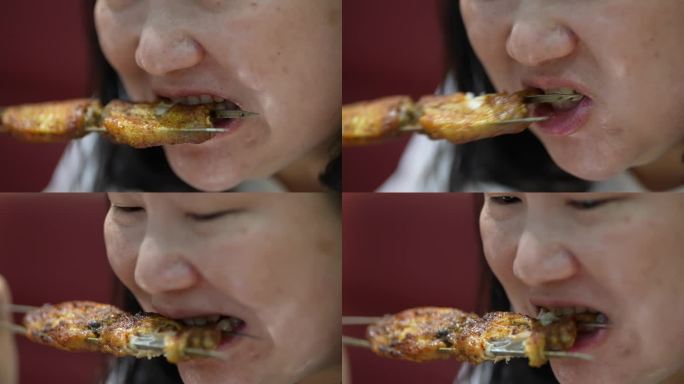【4k】吃烤鸡翅咀嚼