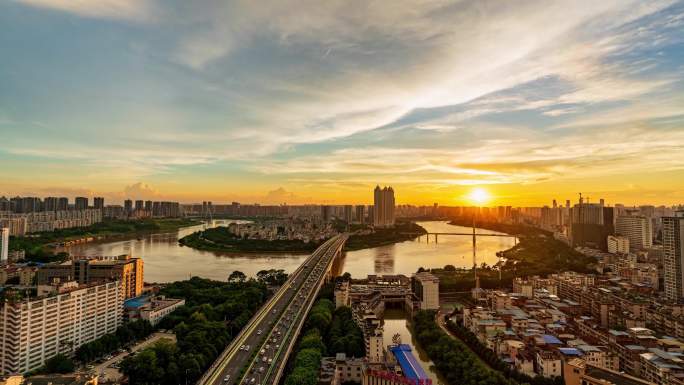 南宁邕江葫芦鼎大桥夕阳夜景日转夜延时