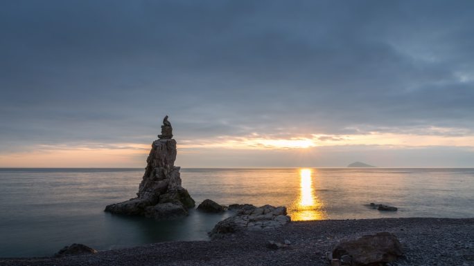 大连旅顺口区西湖咀将军石日落风光延时