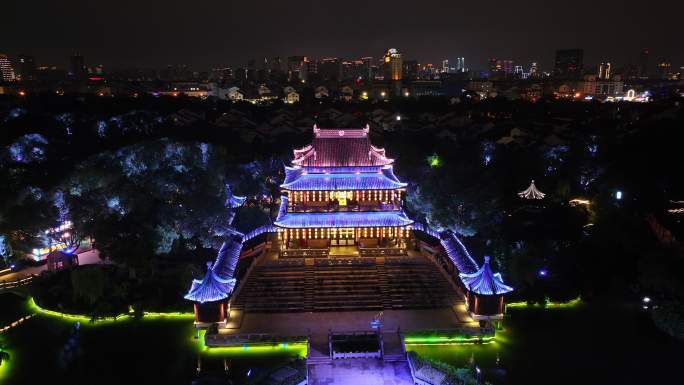 航拍苏州盘门景区中秋灯会夜景