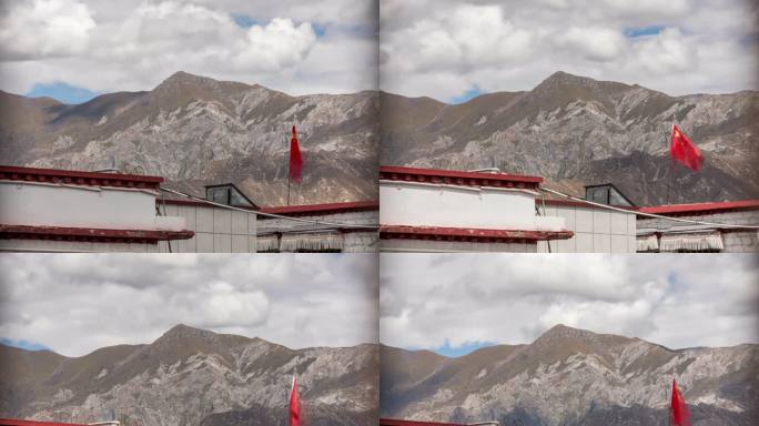 西藏风光延时西藏宣传片素材拉萨国旗延时