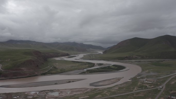 河流青藏高原黄河源头九曲十八弯 航拍