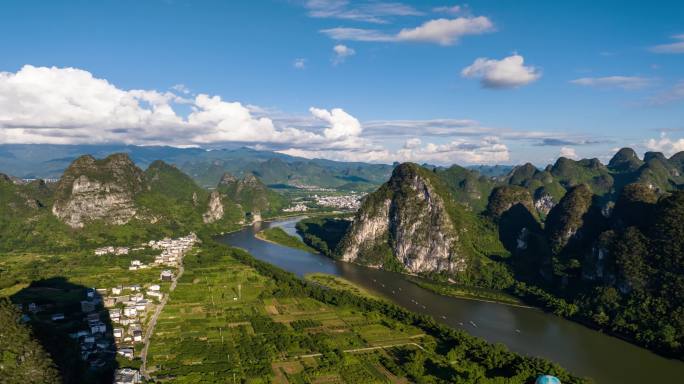 广西桂林山水漓江黄布倒影延时