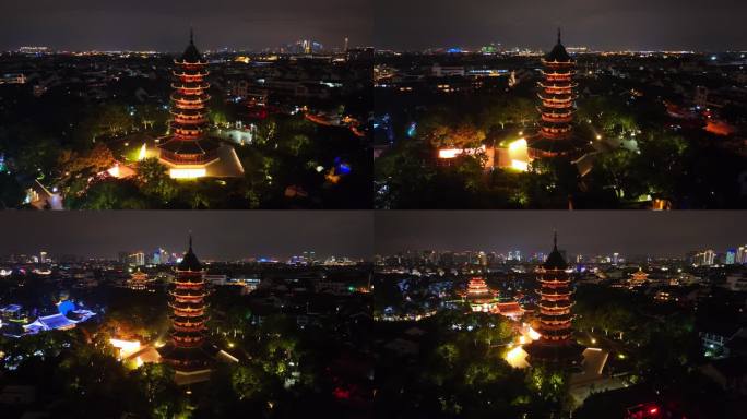 航拍苏州盘门景区中秋灯会夜景