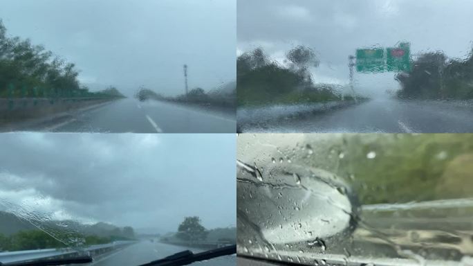 4K暴雨开车雨天开车雨滴下雨天高速上开车