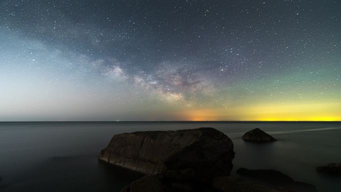 海上星空银河升起延时