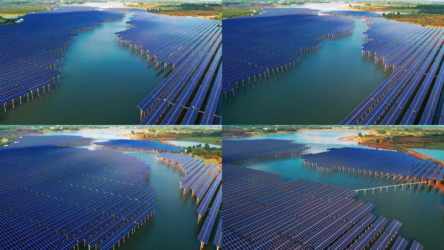 航拍大型太阳能光伏发电厂