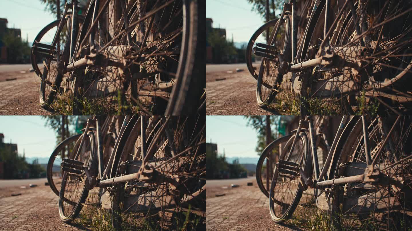 怀旧时光-小镇记忆-破旧自行车特写