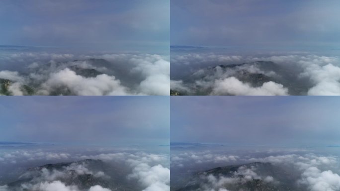 航拍沂南县孟良崮山区的云海平流雾山顶风景