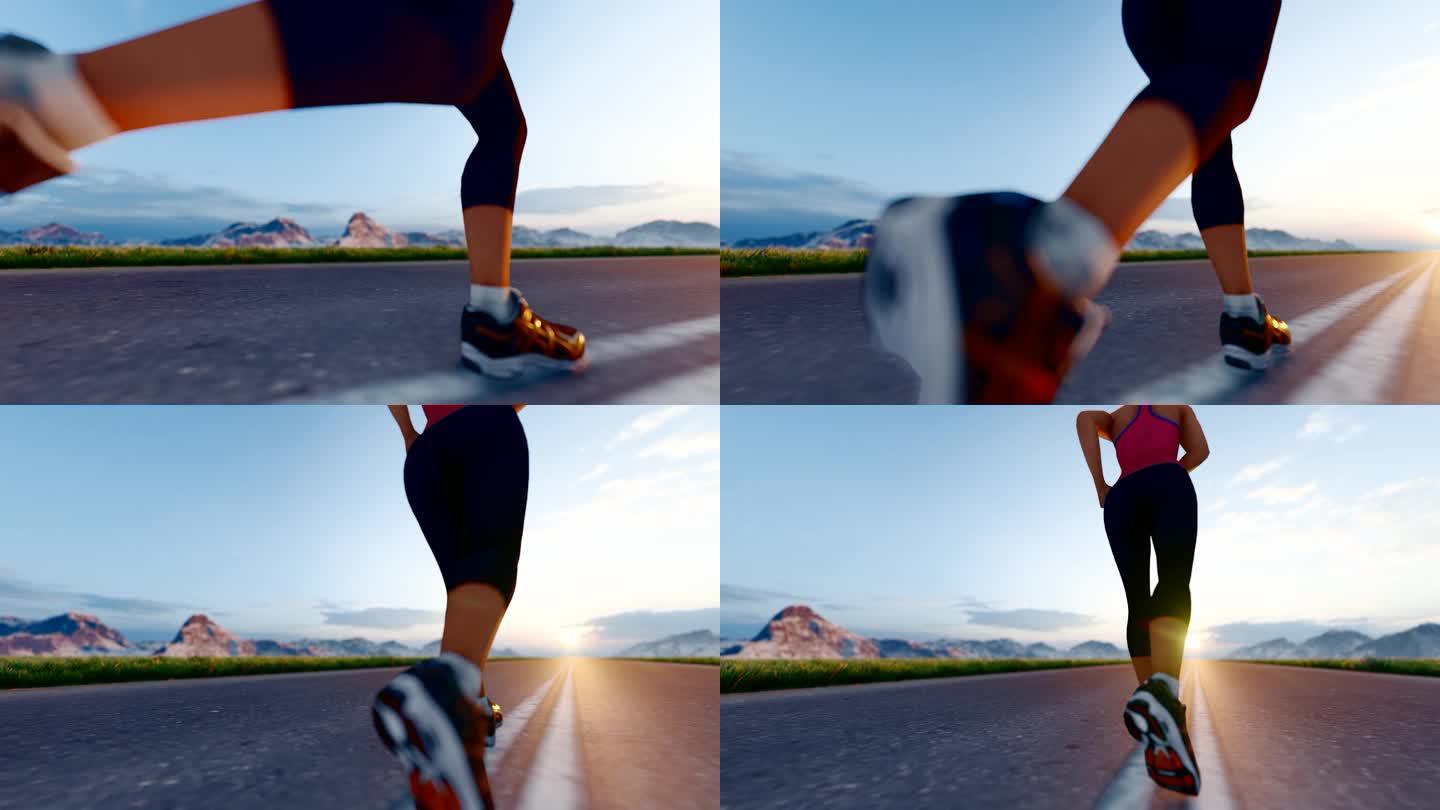 4K慢镜头公路跑步运动奔跑追逐梦想