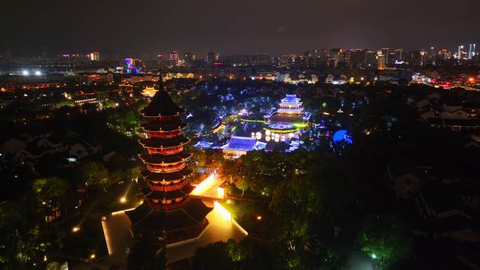 航拍苏州盘门景区中秋灯会夜景