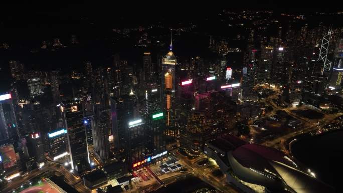 香港CBD中环广场夜景航拍视频4K