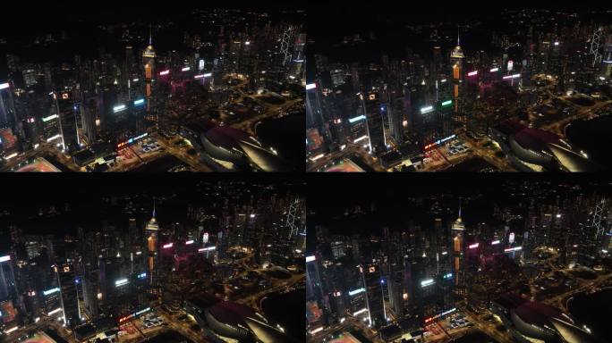 香港CBD中环广场夜景航拍视频4K