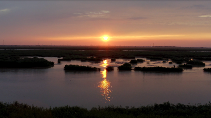 唯美河流湿地落日夕阳晚霞水面林洪河湿地2