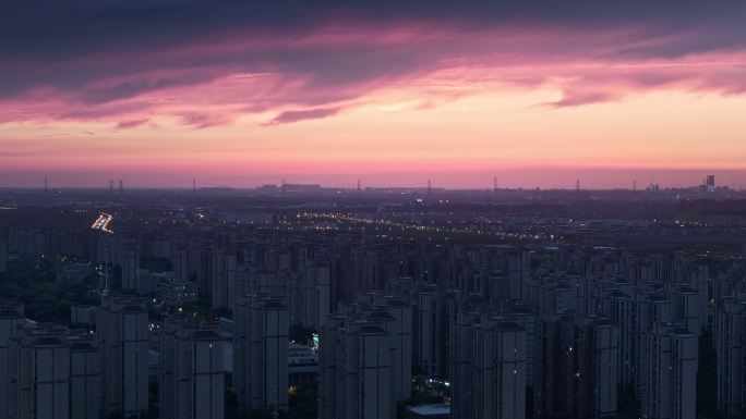 航拍上海松江区住宅建筑群日落风光